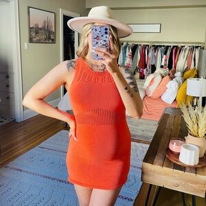 NEW Zara Orange Knit Mesh Mini Dress